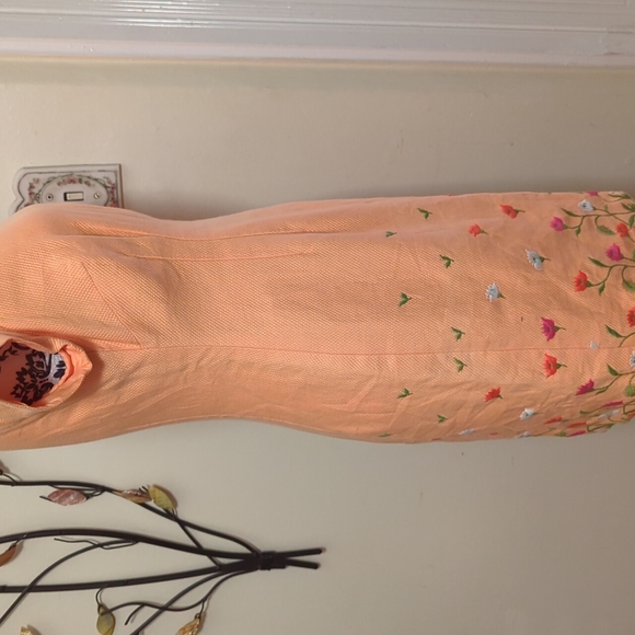 Vintage peach dress flowers & vines - Picture 6 of 10